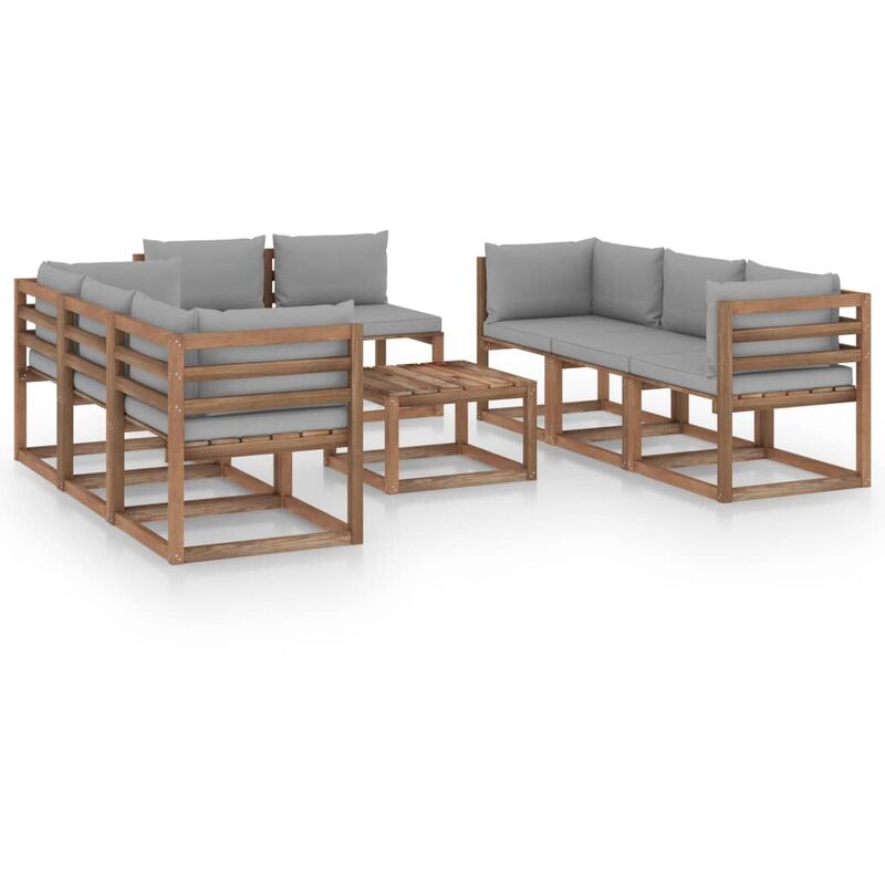 

Juego de muebles de jardín 9 piezas con cojines gris - Marrón - Youthup