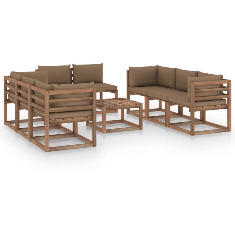 

Juego de muebles de jardín 9 piezas con cojines gris taupe - Marrón - Youthup