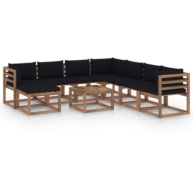 

Juego de muebles de jardín 9 piezas con cojines negro - Marrón - Youthup