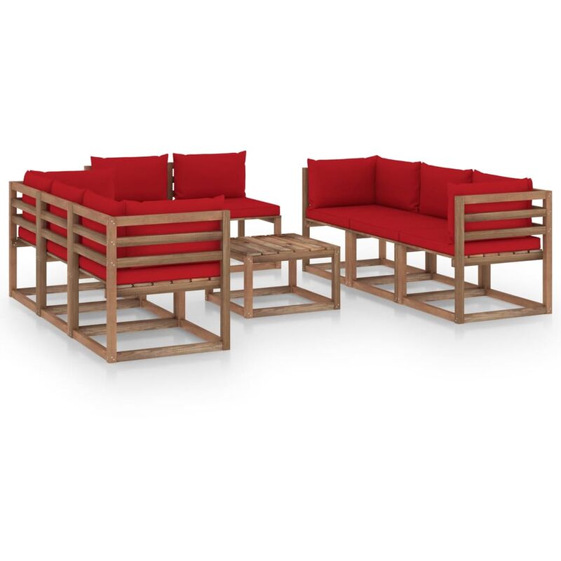 

Juego de muebles de jardín 9 piezas con cojines rojo - Marrón - Youthup