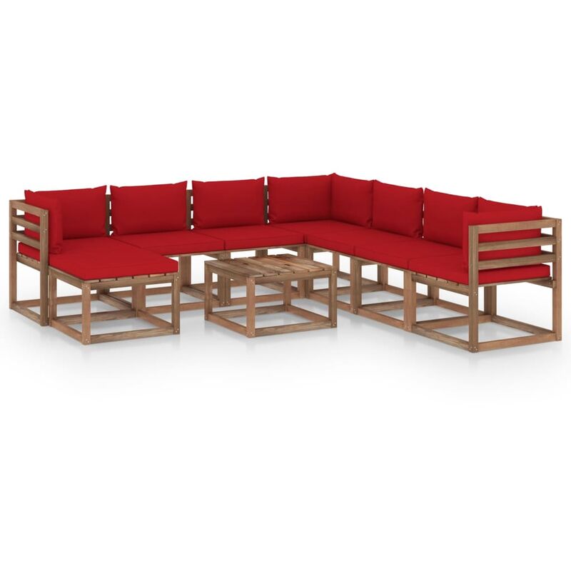 

Juego de muebles de jardín 9 piezas con cojines rojo - Marrón - Youthup