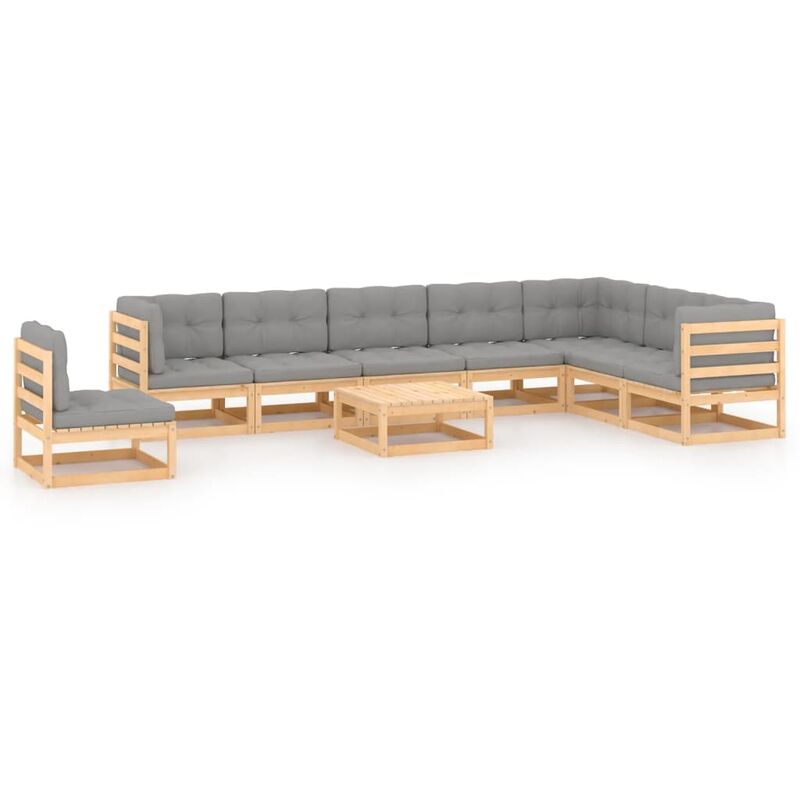 

Juego de muebles de jardín 9 pzas y cojines madera maciza pino - Marrón - Youthup