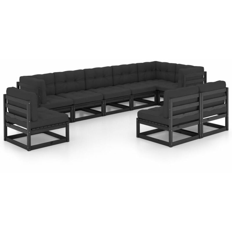 

Juego de muebles de jardín 9 pzas y cojines madera maciza pino - Negro - Youthup