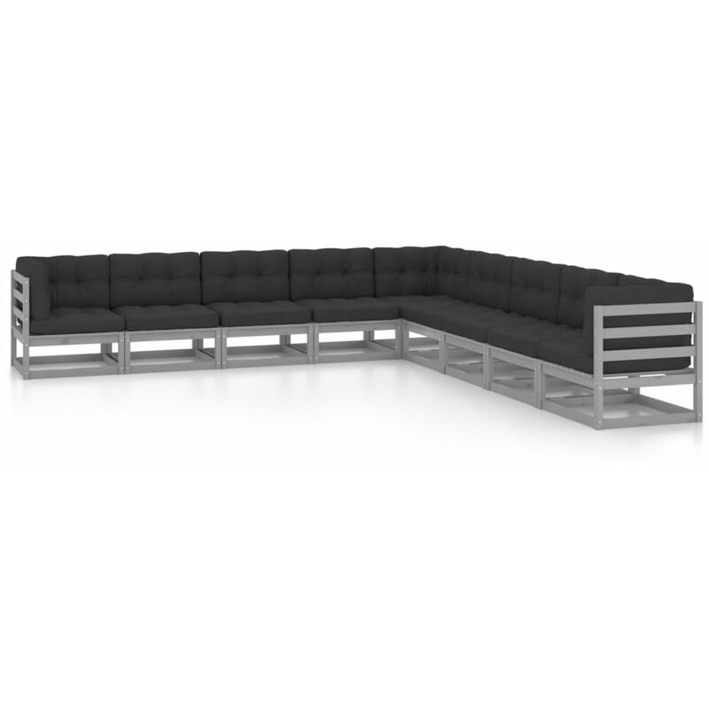 

Juego de muebles de jardín 9 pzas y cojines madera maciza pino - Gris - Youthup