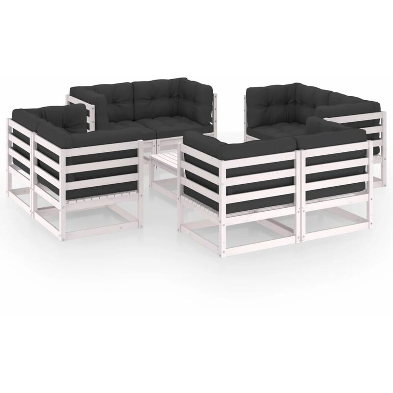 

YOUTHUP Juego de muebles de jardín 9 pzas y cojines madera pino maciza - Blanco