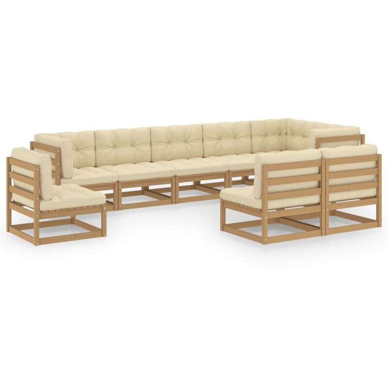 

Juego de muebles de jardín 9 pzas y cojines madera pino maciza - Marrón - Youthup