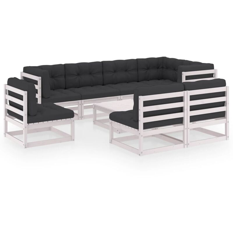 

Juego de muebles de jardín 9 pzas y cojines madera pino maciza - Blanco - Youthup