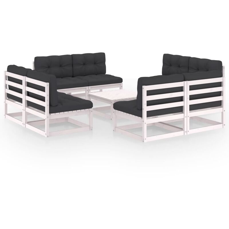 

Juego de muebles de jardín 9 pzas y cojines madera pino maciza - Blanco - Youthup
