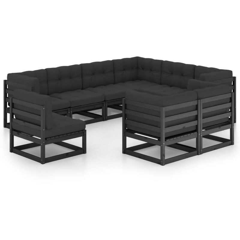 

Juego de muebles de jardín 9 pzas y cojines negro madera pino - Negro - Youthup