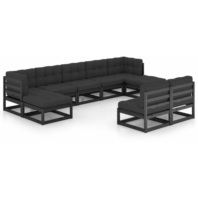 

Juego de muebles de jardín 9 pzas y cojines negro madera pino - Negro - Youthup