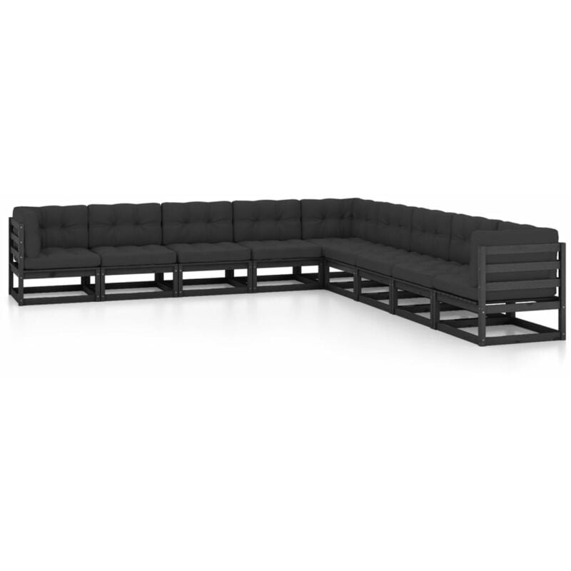 

Juego de muebles de jardín 9 pzas y cojines negro madera pino - Negro - Youthup