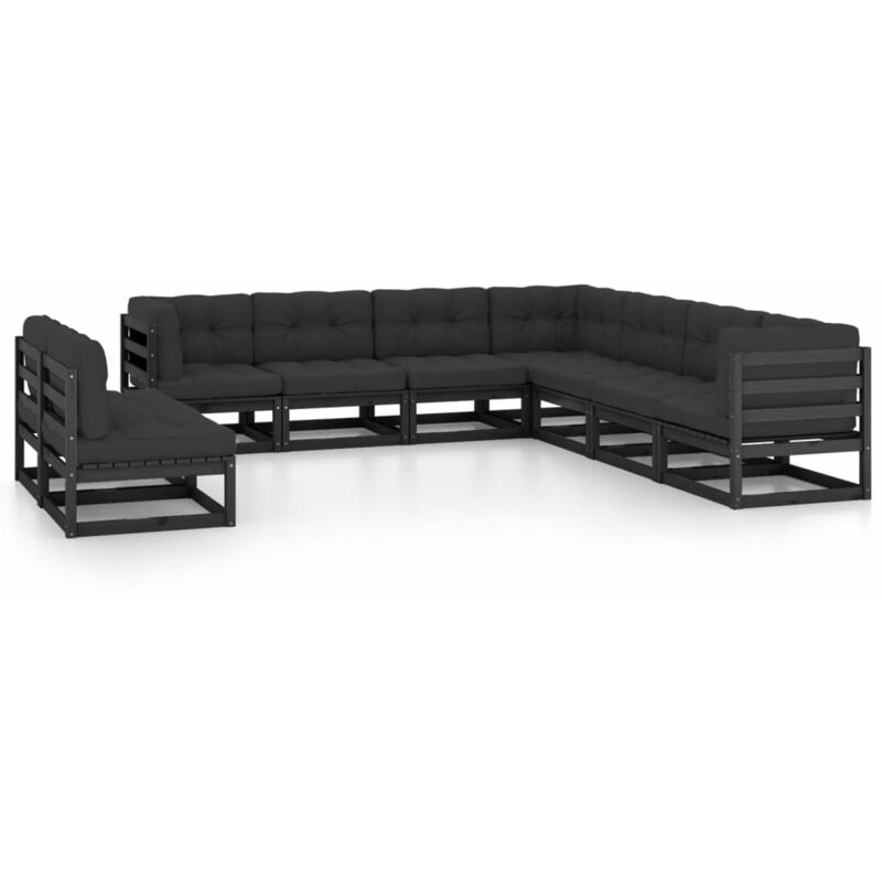 

Juego de muebles de jardín 9 pzas y cojines negro madera pino - Negro - Youthup