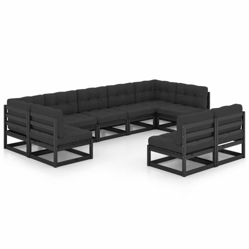 

Juego de muebles de jardín 9 pzas y cojines negro madera pino - Negro - Youthup