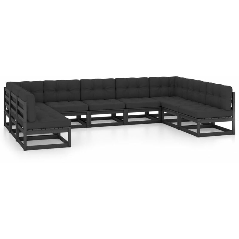 

YOUTHUP Juego de muebles de jardín 9 pzas y cojines negro madera pino - Negro