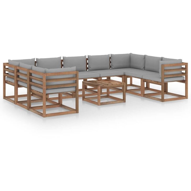 

Juego de muebles de jardín de 10 piezas con cojines gris - Marrón - Youthup