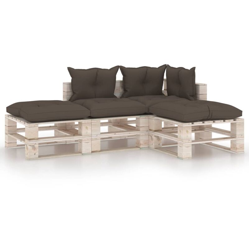 

Juego de muebles de jardín de palets 4 pzas cojines madera pino - Gris Topo - Youthup