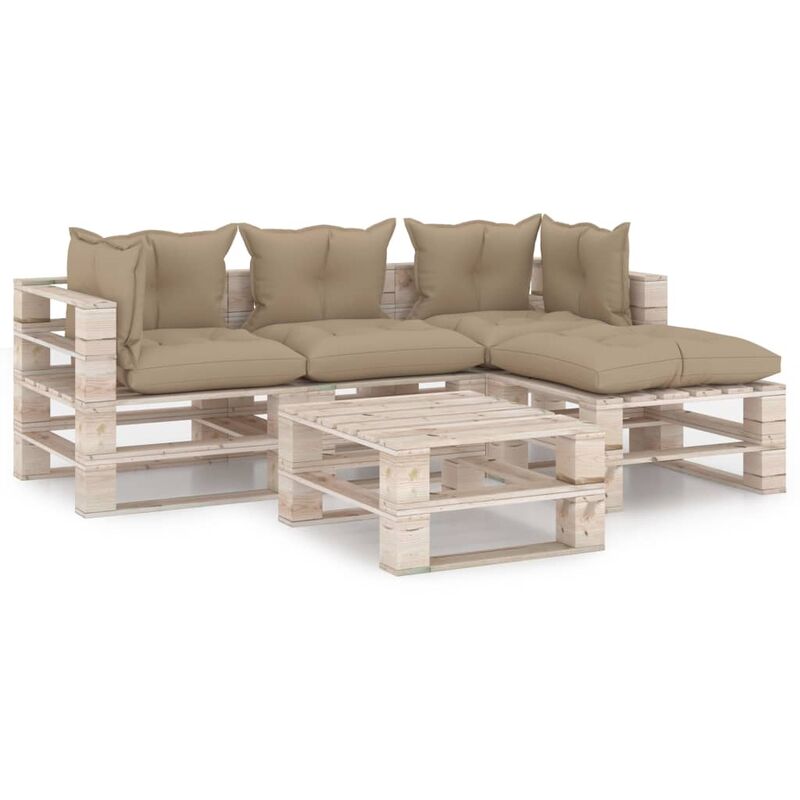 

Juego de muebles de jardín de palets 5 pzas cojines madera pino - Beige - Youthup