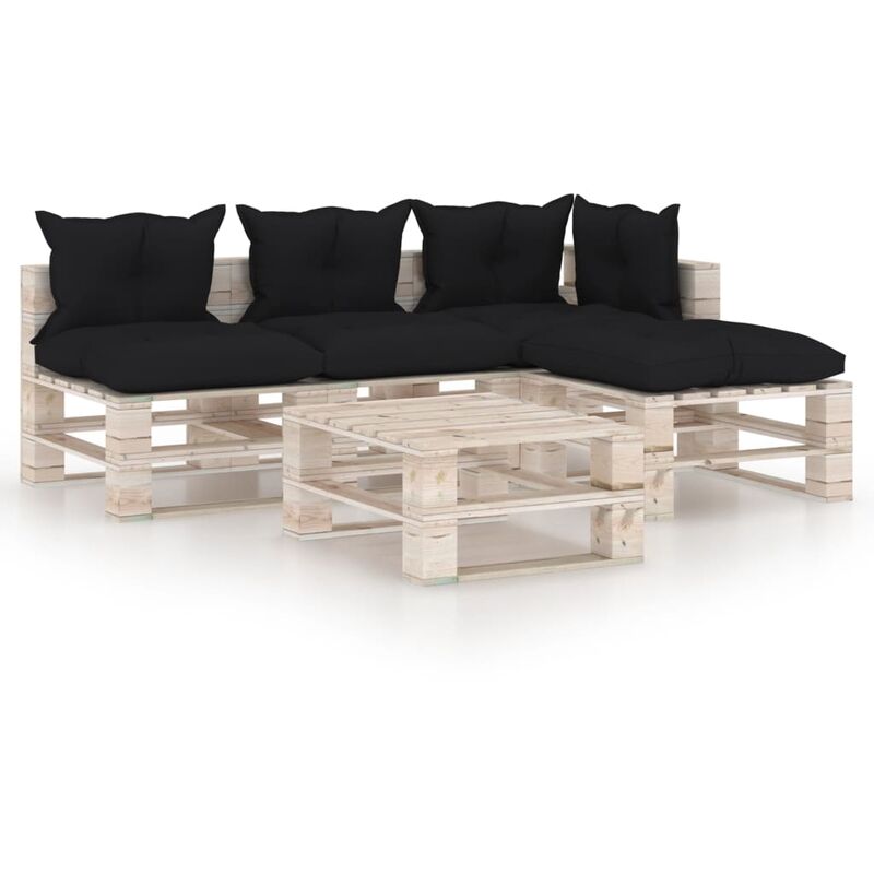 

Juego de muebles de jardín de palets 5 pzas cojines madera pino - Negro - Youthup