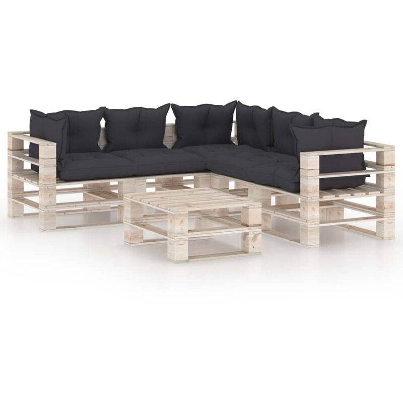 

Juego de muebles de jardín de palets 6 pzas cojines madera pino - Youthup