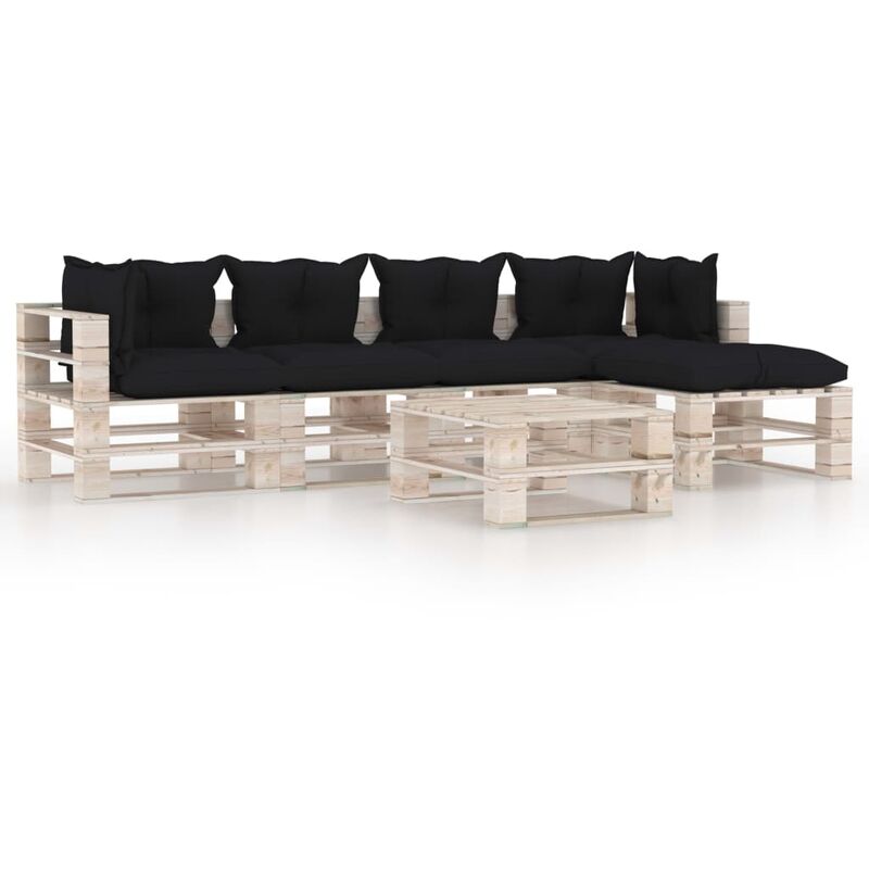 

Juego de muebles de jardín de palets 6 pzas cojines madera pino - Negro - Youthup