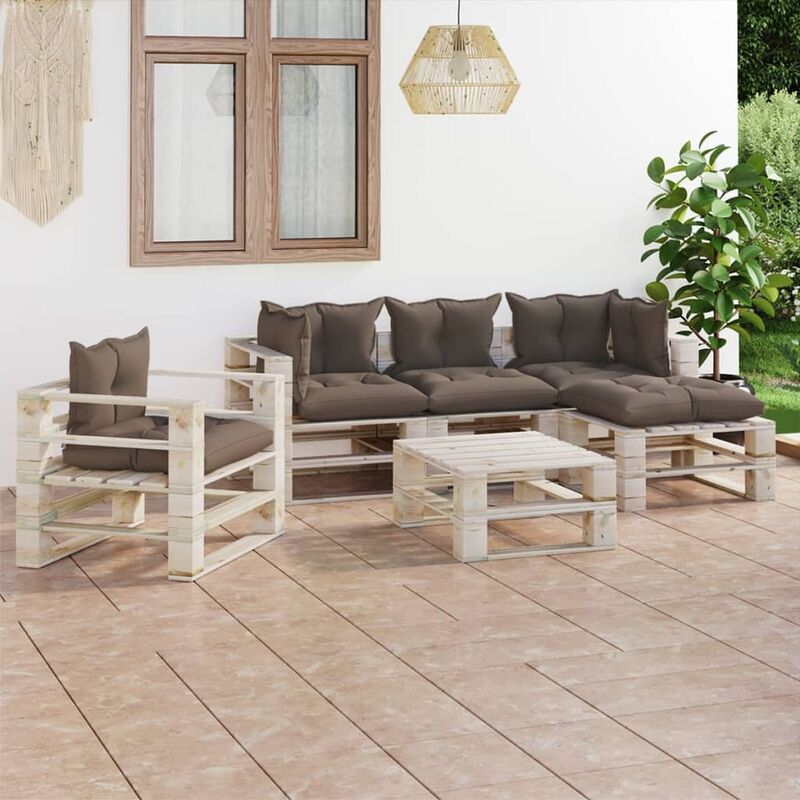 

Juego de muebles de jardín de palets 6 pzas cojines madera pino - Gris Topo - Youthup