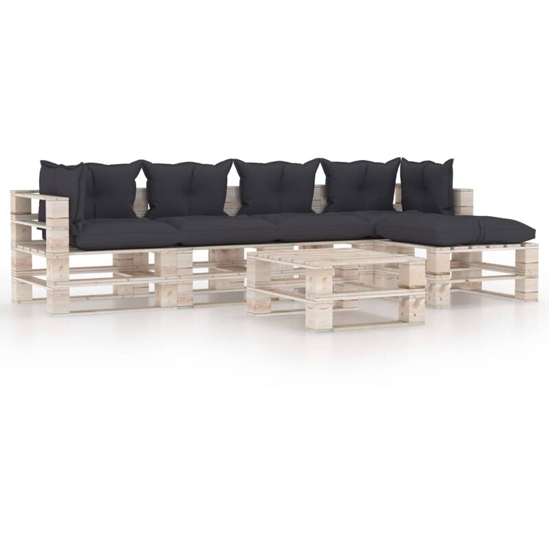 

Juego de muebles de jardín de palets 6 pzas cojines madera pino - Antracita - Youthup
