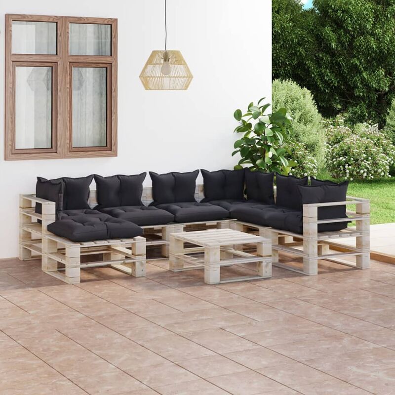 

Juego de muebles de jardín de palets 8 pzas cojines madera pino - Youthup