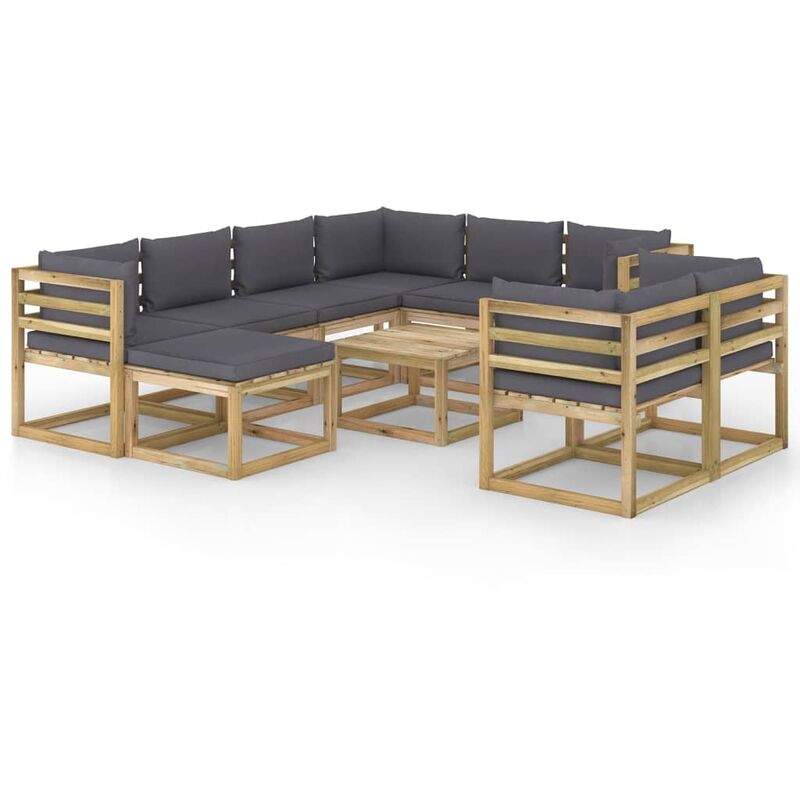 

Juego de muebles jardín 10 pzas cojines madera pino impregnado - Marrón - Youthup