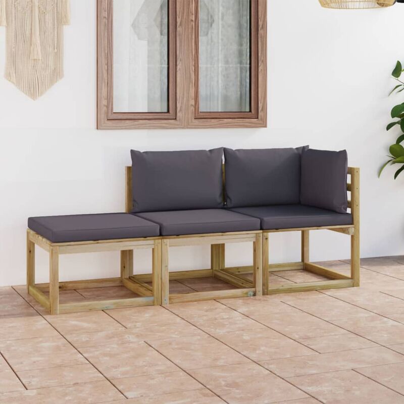 

YOUTHUP Juego de muebles jardín 3 piezas con cojines gris antracita - Marrón