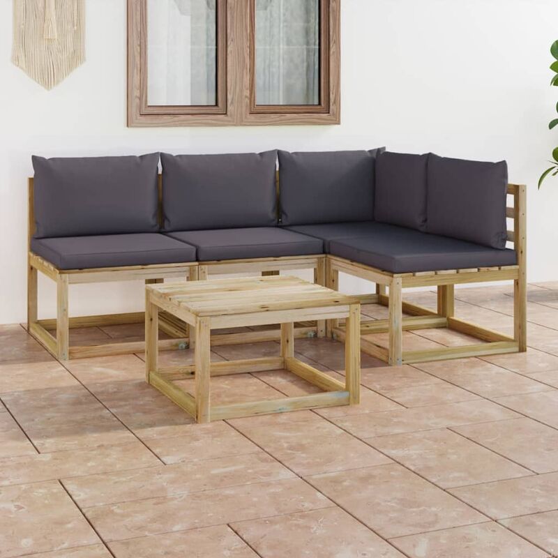 

Juego de muebles jardín 5 piezas con cojines gris antracita - Marrón - Youthup