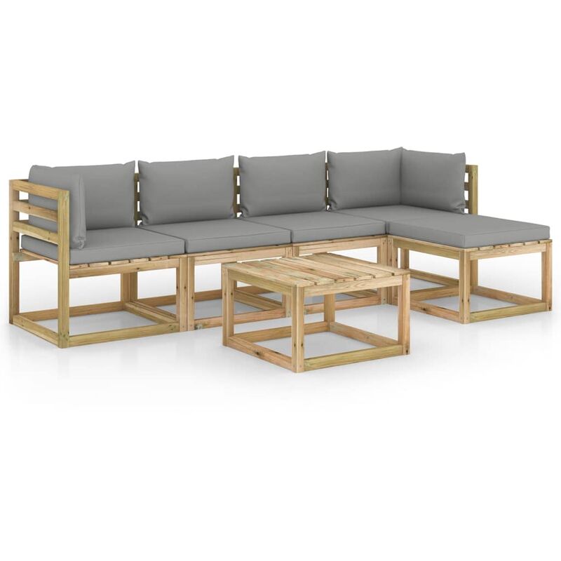 

Juego de muebles jardín 6 pzas cojines madera pino impregnado - Marrón - Youthup