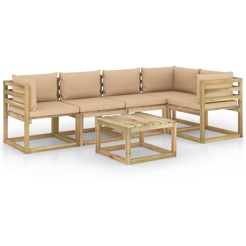

Juego de muebles jardín 6 pzas cojines madera pino impregnado - Marrón - Youthup
