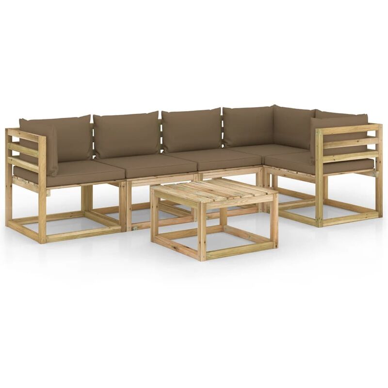

Juego de muebles jardín 6 pzas cojines madera pino impregnado - Marrón - Youthup