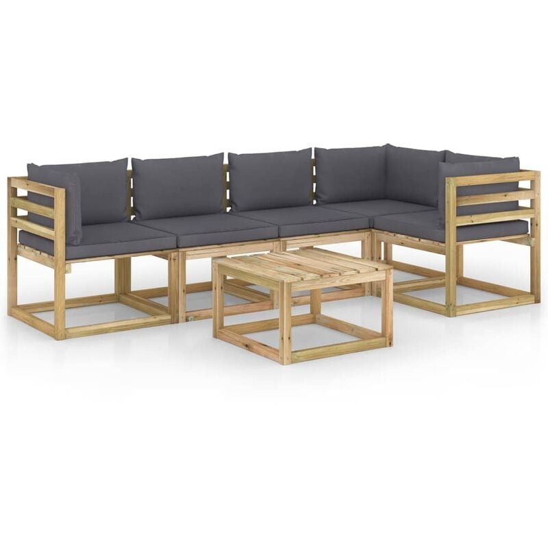 

Juego de muebles jardín 6 pzas cojines madera pino impregnado - Marrón - Youthup