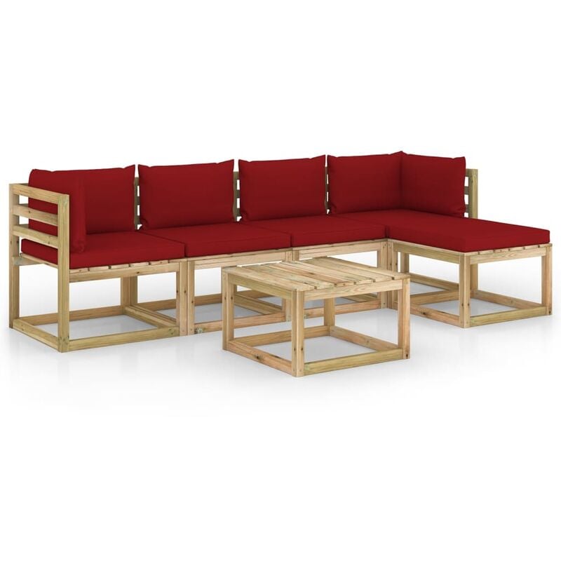 

Juego de muebles jardín 6 pzas cojines madera pino impregnado - Marrón - Youthup