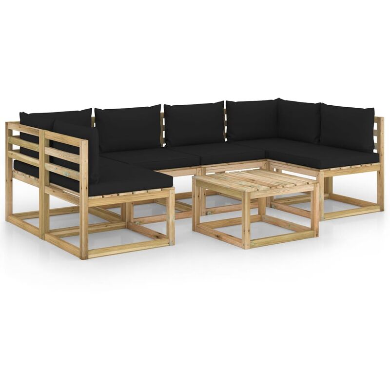 

Juego de muebles jardín 7 pzas cojines madera pino impregnado - Marrón - Youthup