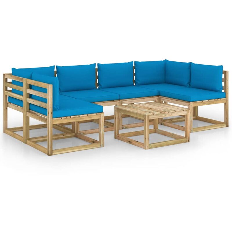 

Juego de muebles jardín 7 pzas cojines madera pino impregnado - Marrón - Youthup