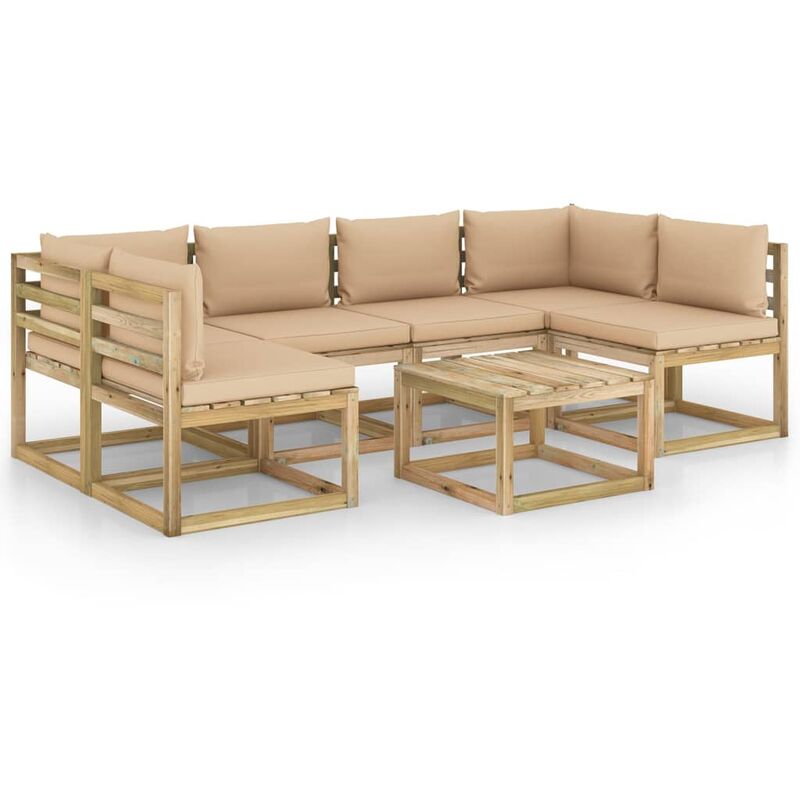 

Juego de muebles jardín 7 pzas cojines madera pino impregnado - Marrón - Youthup