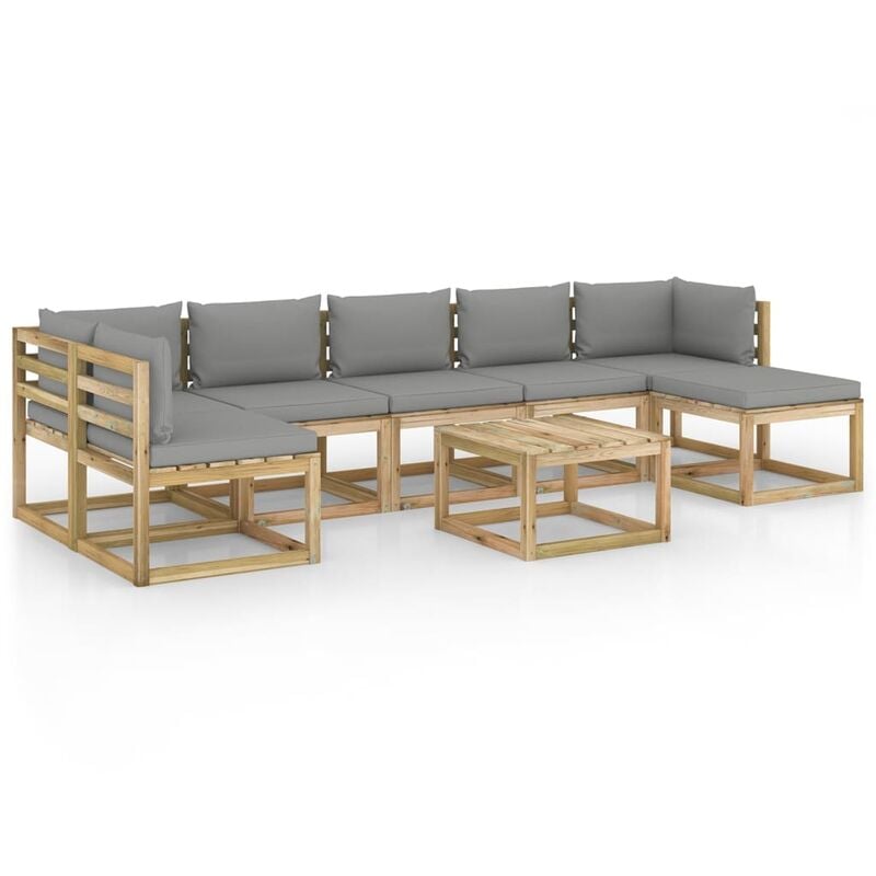 

Juego de muebles jardín 8 pzas cojines madera pino impregnado - Marrón - Youthup