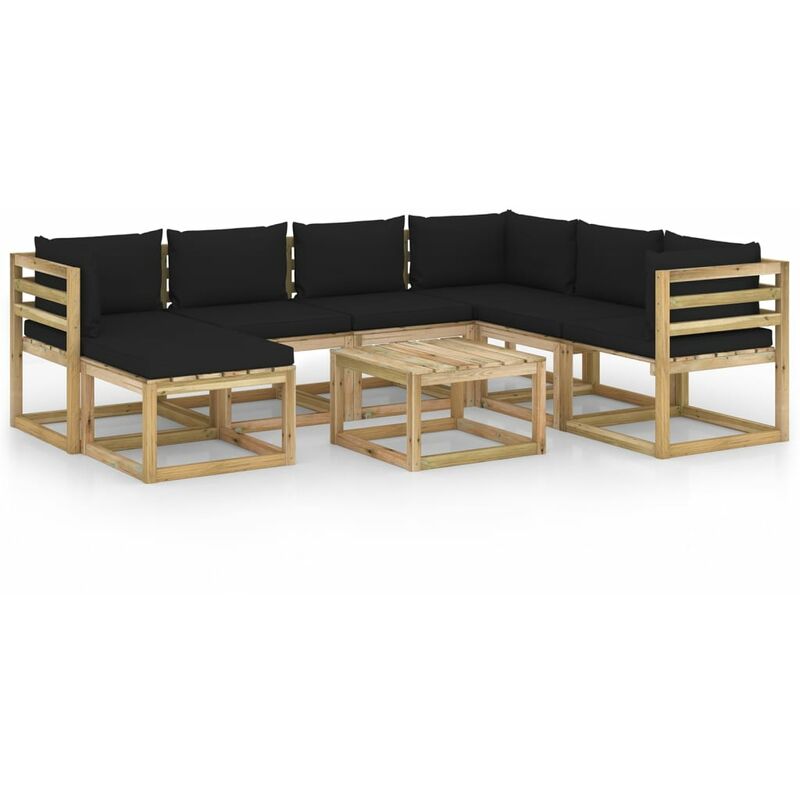 

Juego de muebles jardín 8 pzas cojines madera pino impregnado - Marrón - Youthup