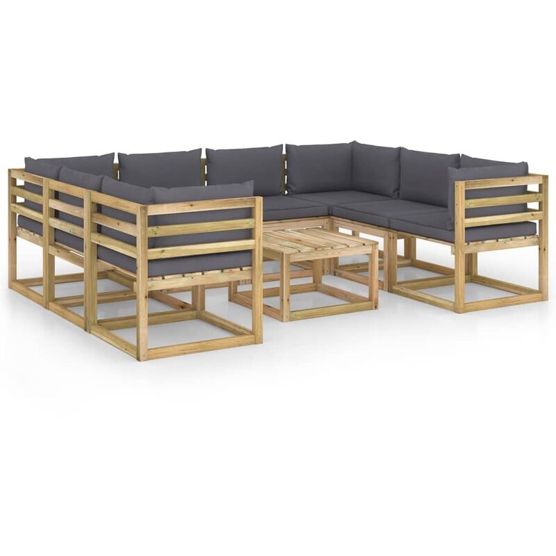 

Juego de muebles jardín 9 pzas cojines madera pino impregnado - Marrón - Youthup