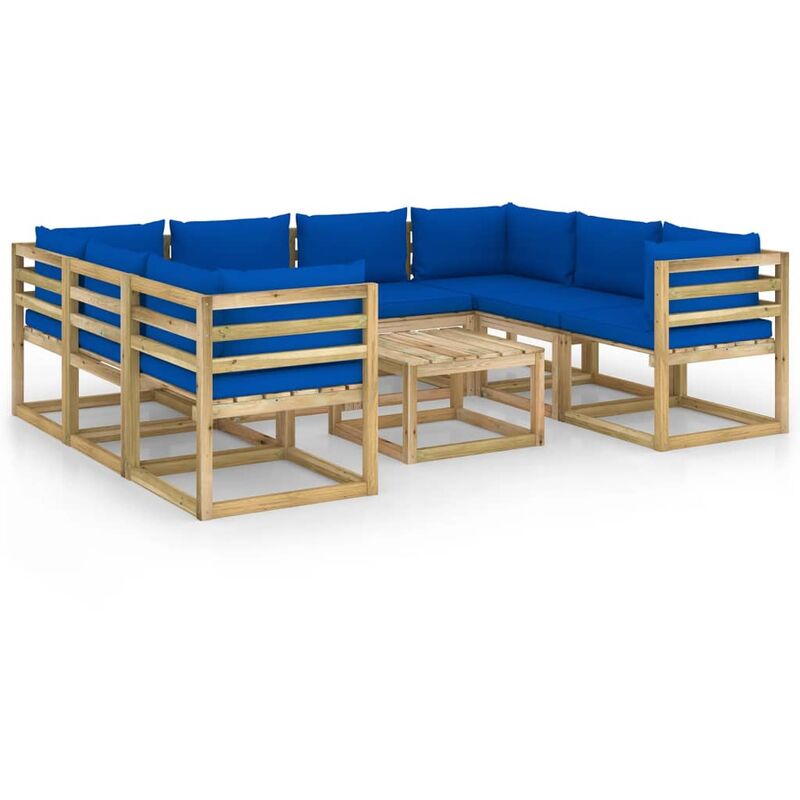 

YOUTHUP Juego de muebles jardín 9 pzas cojines madera pino impregnado - Marrón