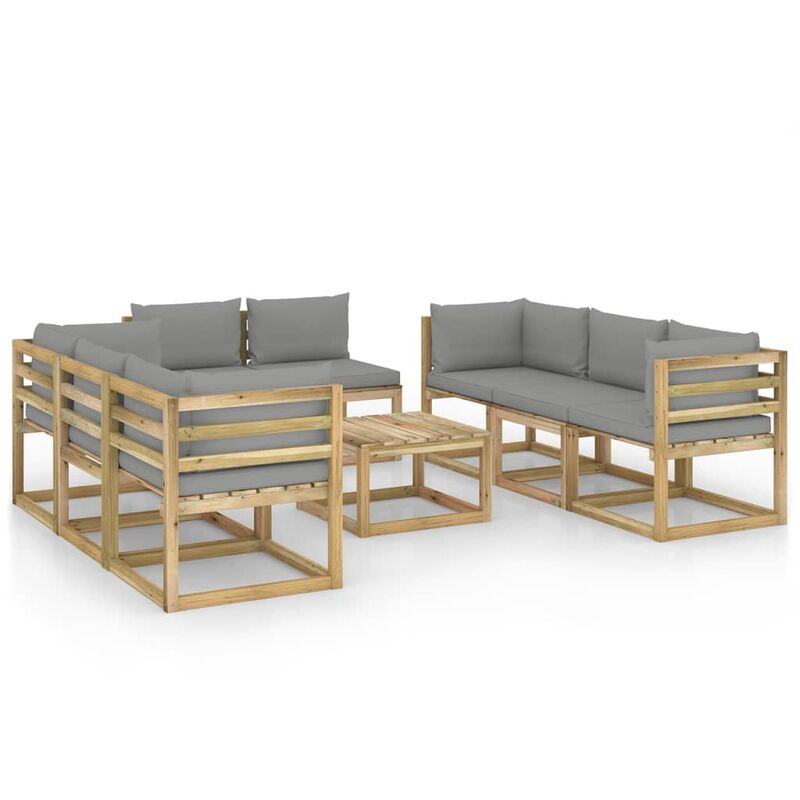 

Juego de muebles jardín 9 pzas cojines madera pino impregnado - Marrón - Youthup