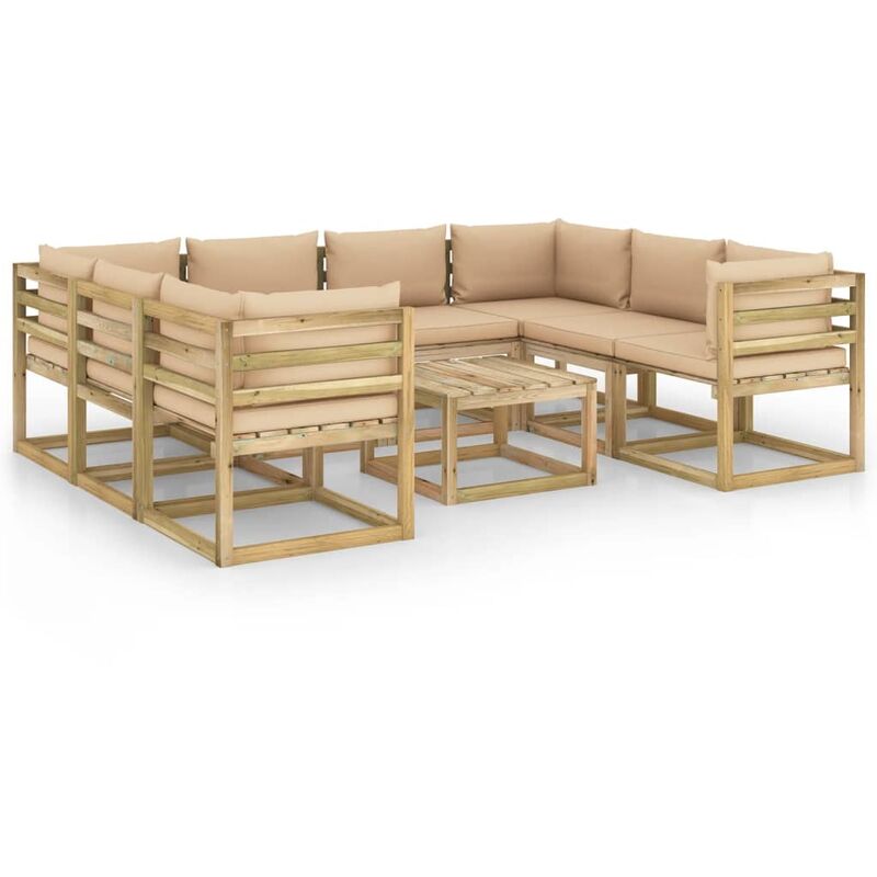 

Juego de muebles jardín 9 pzas cojines madera pino impregnado - Marrón - Youthup