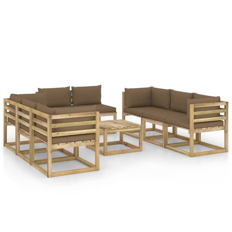 

Juego de muebles jardín 9 pzas cojines madera pino impregnado - Marrón - Youthup