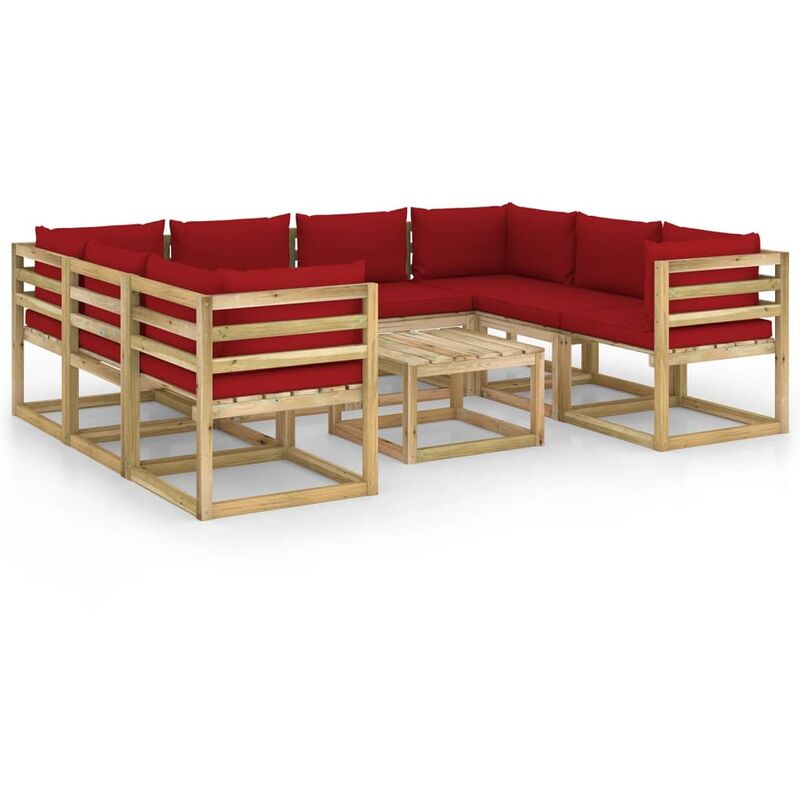 

Juego de muebles jardín 9 pzas cojines madera pino impregnado - Marrón - Youthup