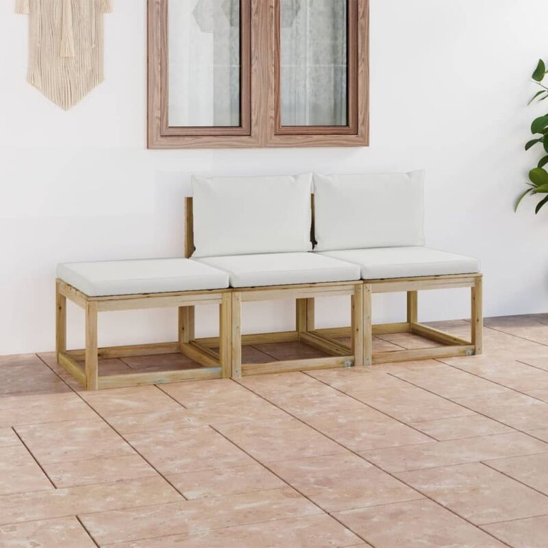 

Juego de muebles jardín de 3 piezas con cojines crema - Marrón - Youthup
