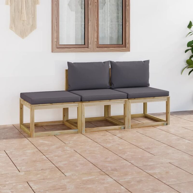 

Juego de muebles jardín de 3 piezas con cojines gris antracita - Marrón - Youthup