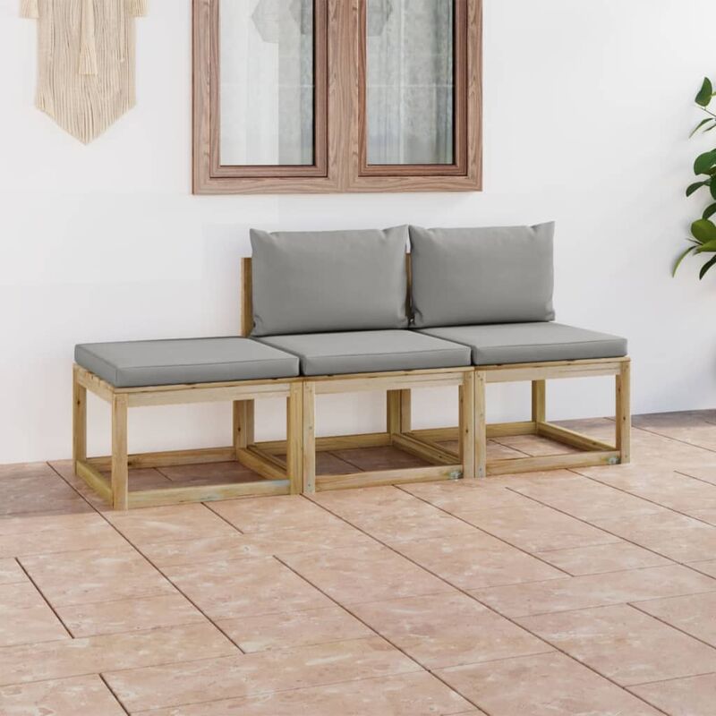 

Juego de muebles jardín de 3 piezas con cojines grises - Marrón - Youthup