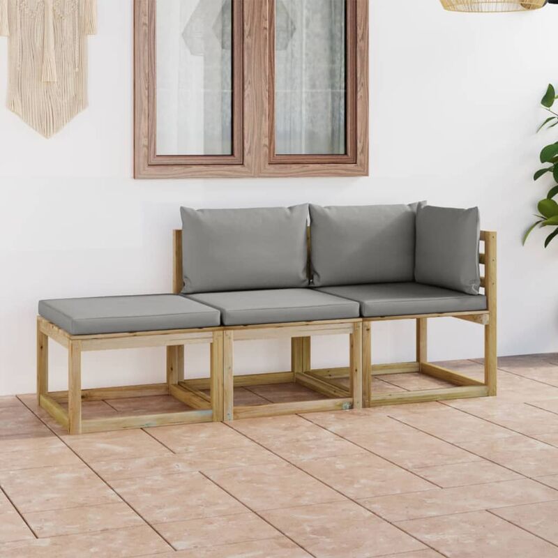 

Juego de muebles jardín de 3 piezas con cojines grises - Marrón - Youthup